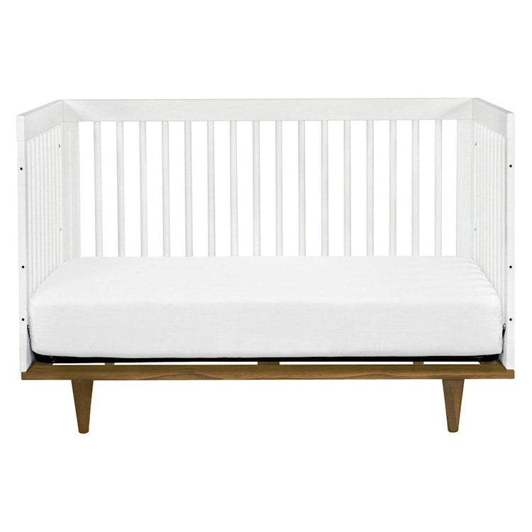 3-in-1 Modern Solid Wood Convertible Crib in White with Mid Century Style in Walnut