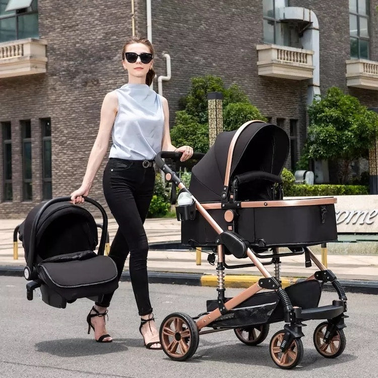 Brand New 3 in 1 Stroller Car Seat Travel System (Black Gold)