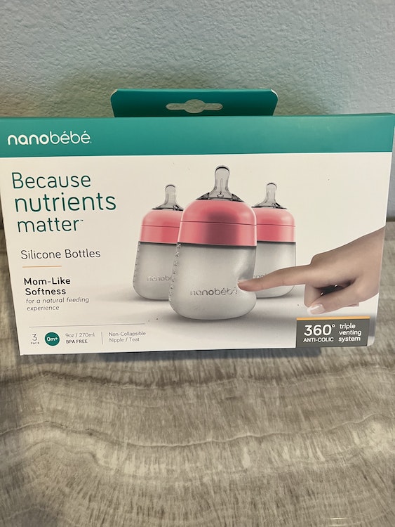 Brand New Nanobebe Silicone Baby Bottles 3pk 9oz (Pink)