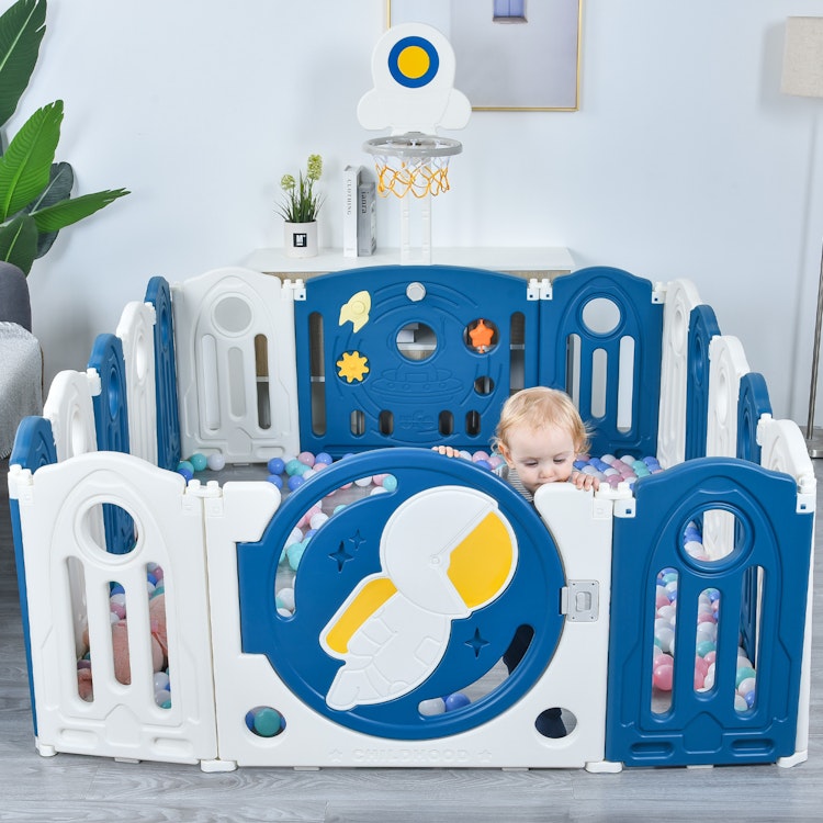 Baby Playpen Baby Play Yard for Toddler; Astronaut Theme Kids Activity Center;  Indoor & Outdoor Safety Gates Foldable Play Pens