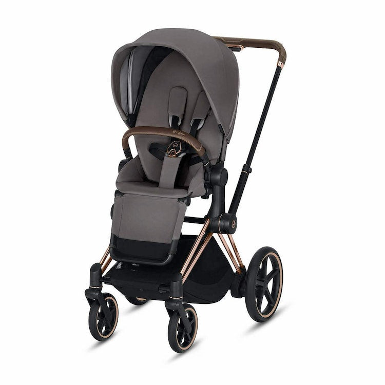 CYBEX ePriam 3-in-1 Travel System Frame in Rose Gold with Brown Details Baby Stroller – Manhattan Grey