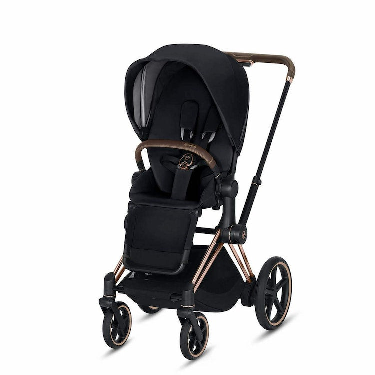 CYBEX ePriam 3-in-1 Travel System Frame in Rose Gold with Brown Details Baby Stroller – Premium Black