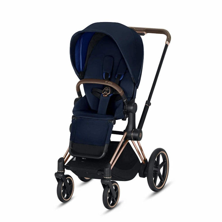 CYBEX ePriam 3-in-1 Travel System Frame in Rose Gold with Brown Details Baby Stroller – Indigo Blue