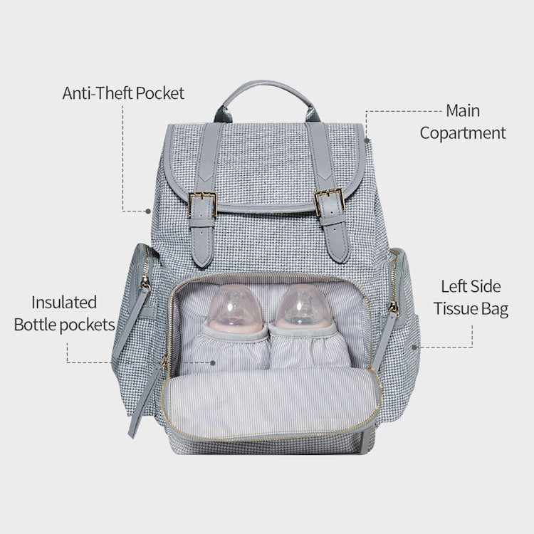 New Sunveno Diaper Bag Backpack, Baby Changing Bag, Tweed Diaper Bag (Blue)