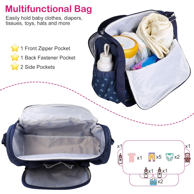 4 Pcs Diaper Bag Tote Set Baby Changing Bag with Diaper Changing Pad (Blue)