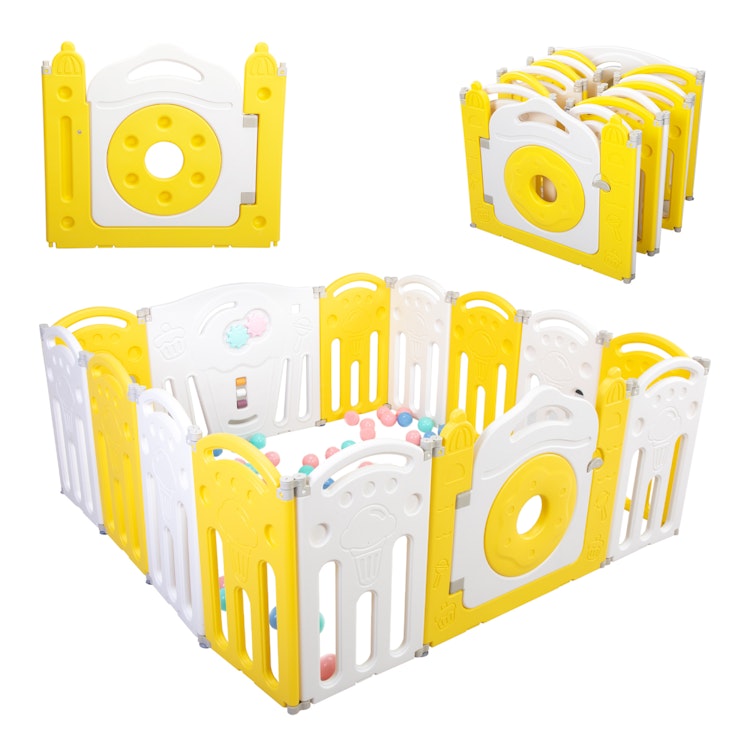 14 Panel Foldable Baby Playpen, Baby Safety Play Yard Kids Activity Area Baby Fence