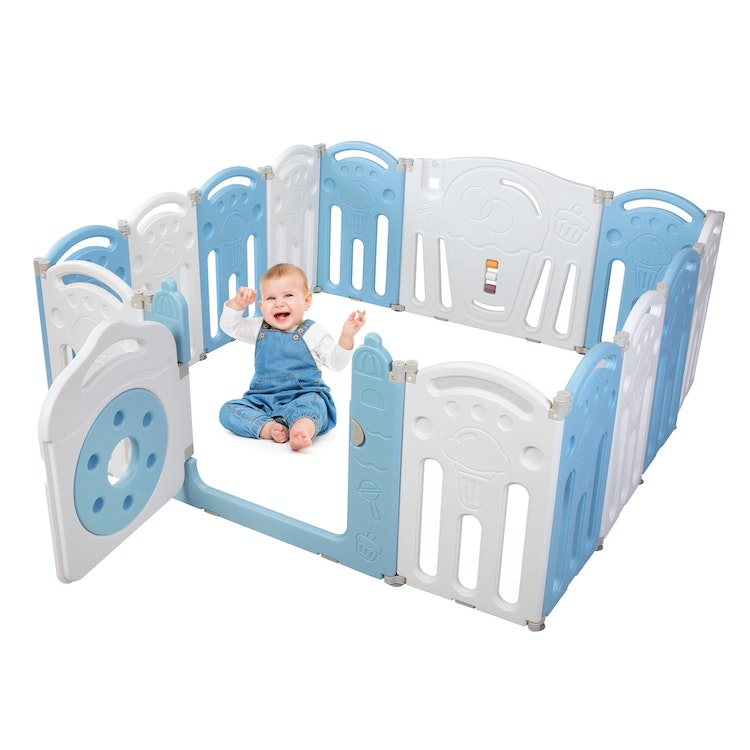 14 Panel Foldable Baby Playpen, Baby Safety Play Yard Kids Activity Ce ...