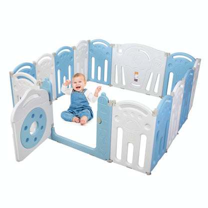 14 Panel Foldable Baby Playpen, Baby Safety Play Yard Kids Activity Centre Baby Fence