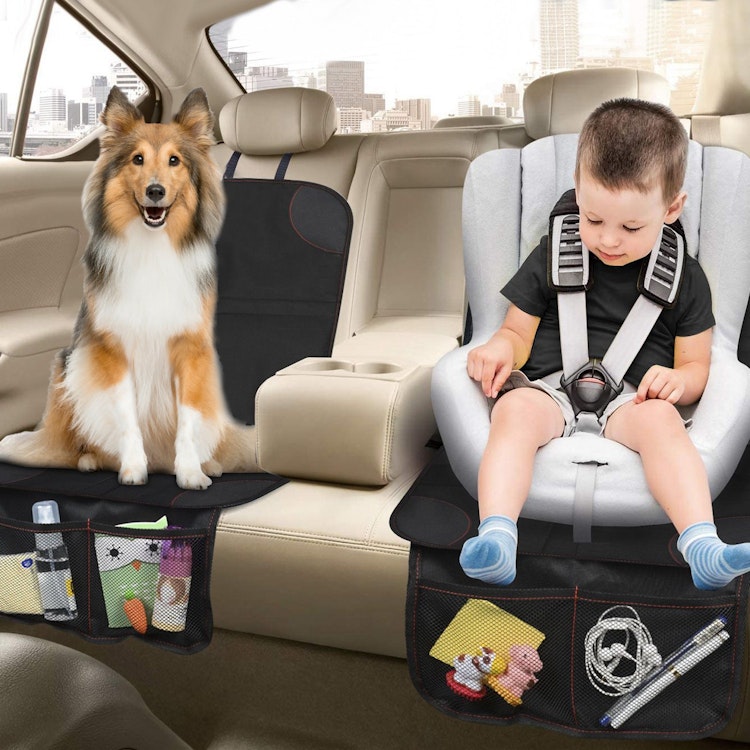 2 Packs Car Seat Protector Cushion Mat Pad with Thick Padding Protector for Child Baby Car Seat Mesh Pockets Non-slip