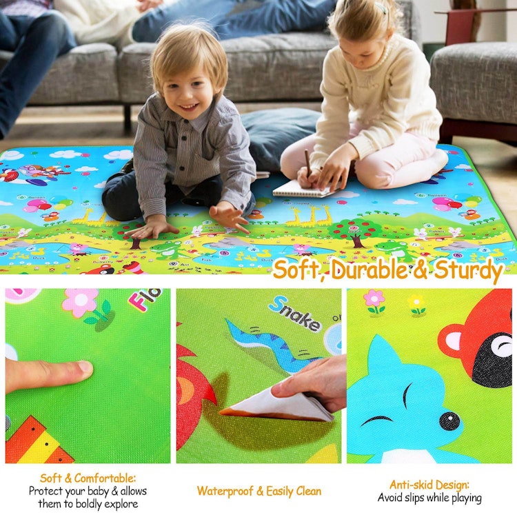 2 Sided Reversible Kids Play Mat Foam Baby Toddlers Crawling Mats Non-Slip Waterproof Play Mat