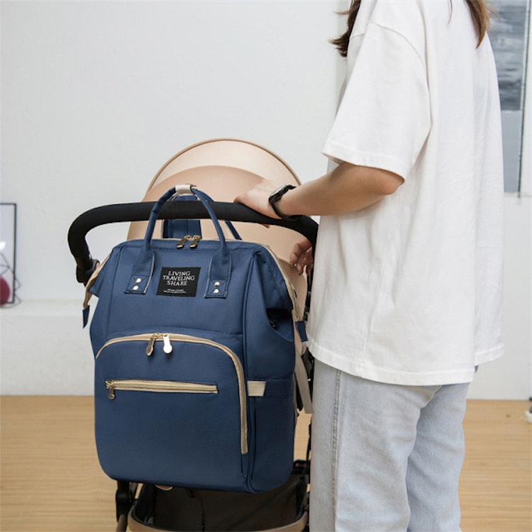 Blue Backpack Diaper Bag; Large Diaper Bag Insulated Pockets