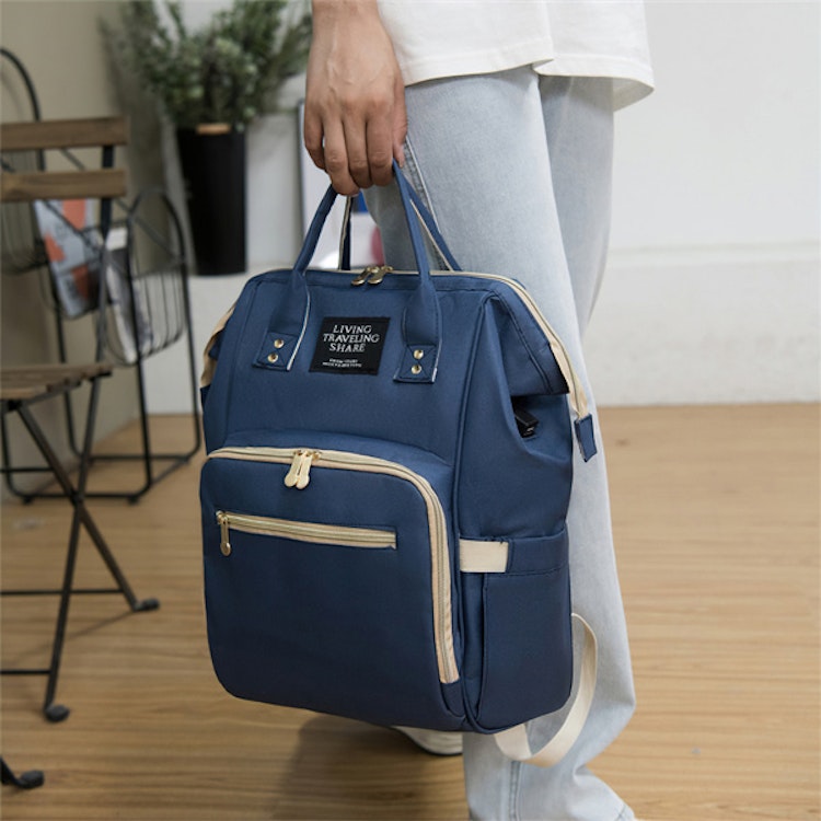 Blue Backpack Diaper Bag; Large Diaper Bag Insulated Pockets