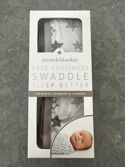 New in Box Miracle Blanket Swaddle (Gray Stars)