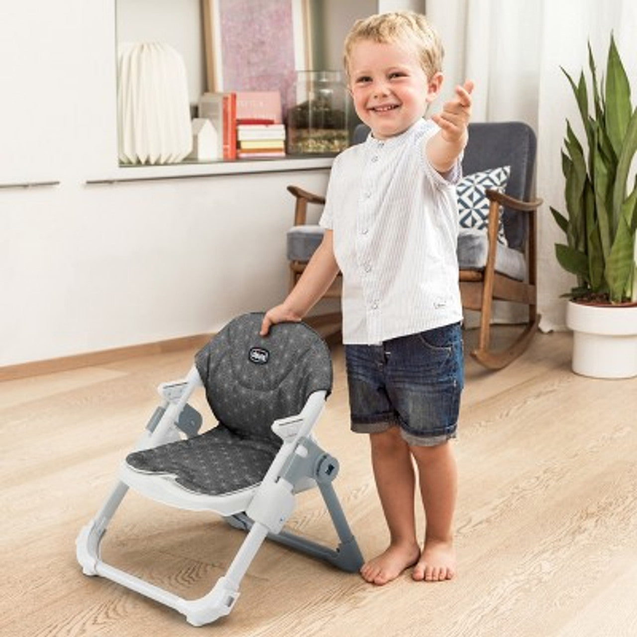 New - Chicco Take a Seat Booster High Chair - Gray Star
