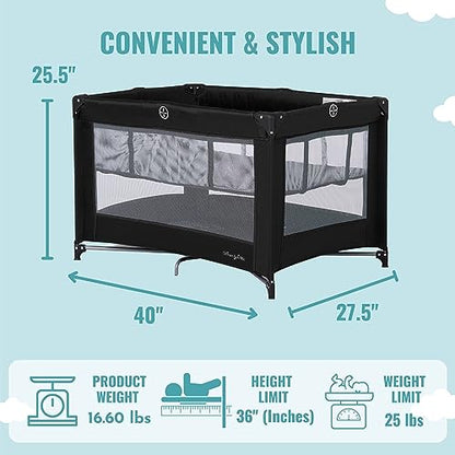 Dream On Me Zazzy Portable Playard (Black) - Kidsy