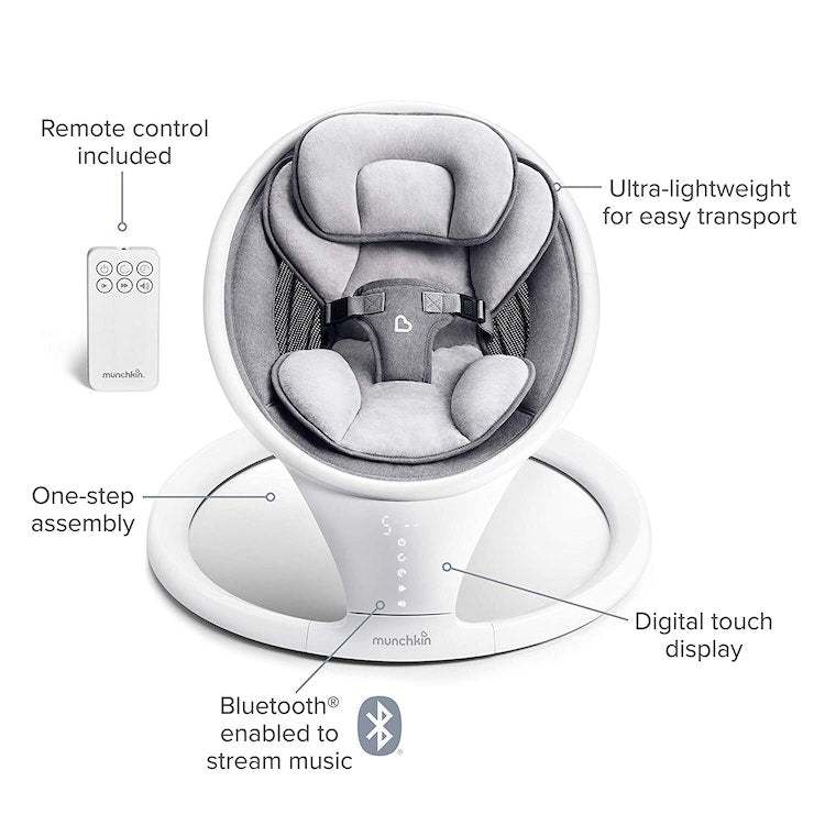 Munchkin Bluetooth Enabled Baby Swing with Natural Sway (White Grey) - Kidsy