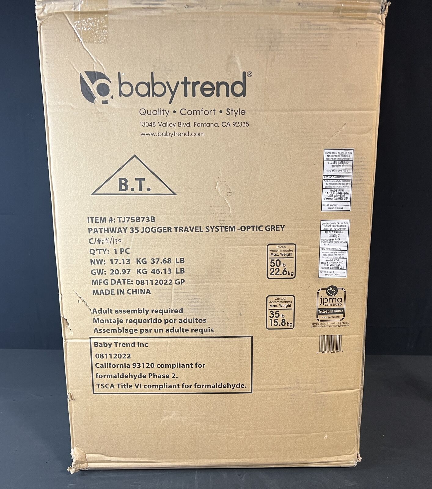 New BabyTrend Pathway 35 Jogger Travel System (Optic Grey)